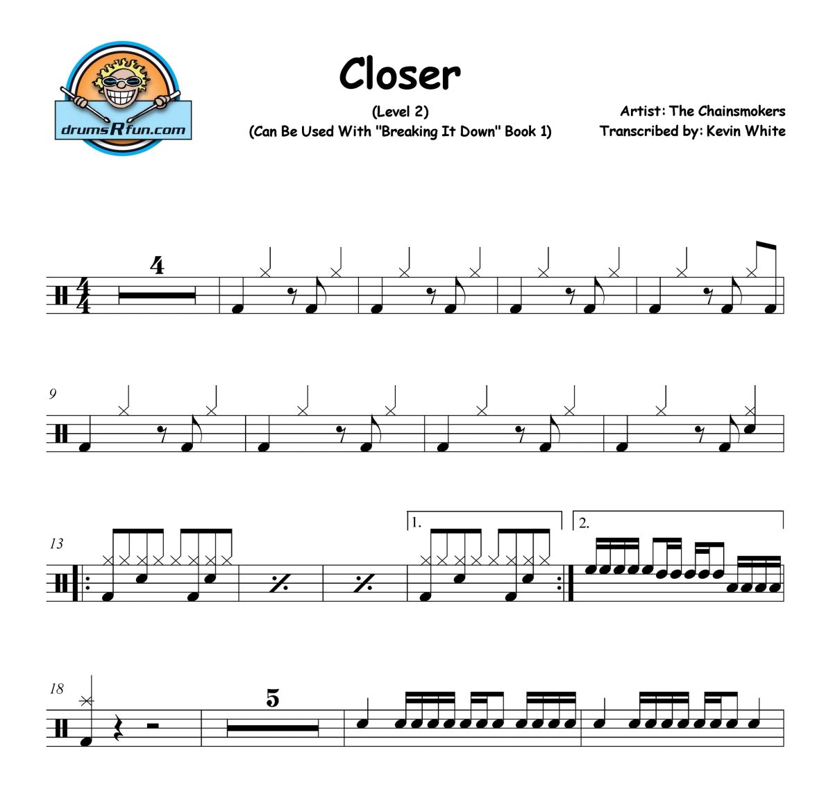 The Chainsmokers, Closer Drum Transcription Level 2